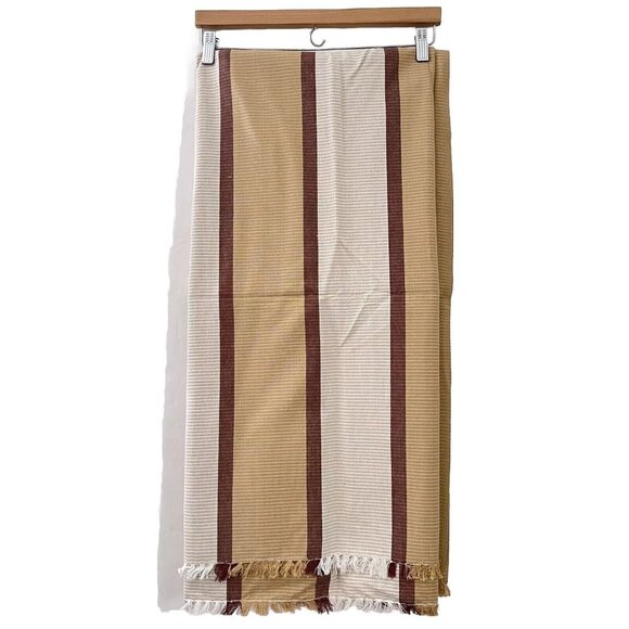 NEW Cotton Tablecloth Artisan Indian Handwoven Striped Browns Fringe Earth Tones - Picture 2 of 7